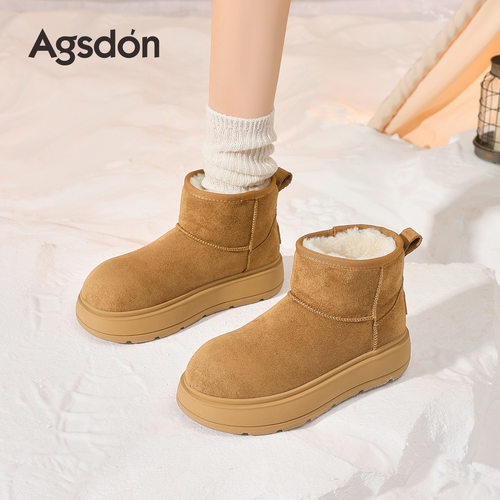 奥古狮登厚底雪地靴女2025新款冬季加厚毛毛绒棉鞋小土豆勃肯短靴