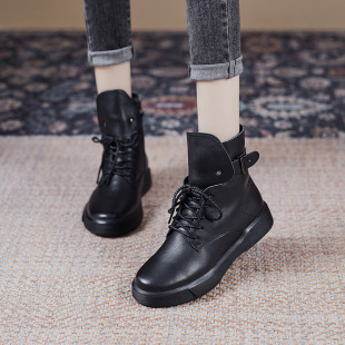 软底真皮马丁靴女2022秋冬皮靴子厚底英伦风短靴百搭机车靴ins潮