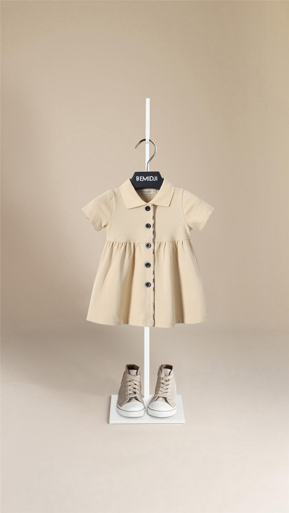 女童短袖连衣裙2024夏装新款儿童纯棉韩版宝宝学院风简约短裙子夏