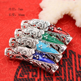 镂空藏银弯管鸡血藤手镯配件套管 diy金刚藤包头手工编织合金饰品