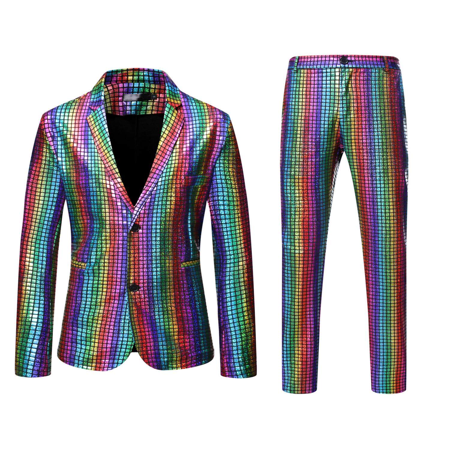 男士欧码套装 彩虹格子烫金舞台夜店炫酷演出闪亮西服裤子两件套,男装,西服,淘宝优惠券,粉丝福利购,淘宝优惠卷