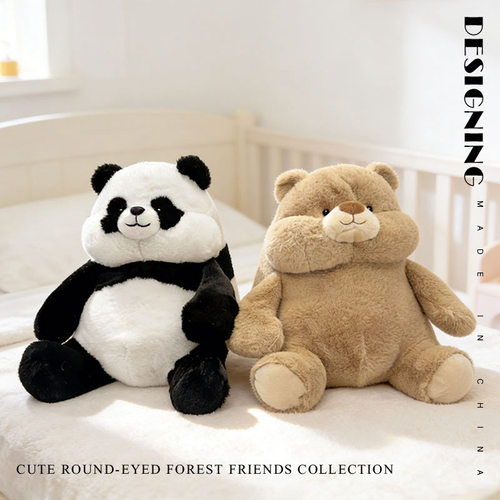 暖暖粉猪陪伴毛绒玩具卡通可爱熊猫玩偶企鹅浣熊动物园豆豆眼公仔