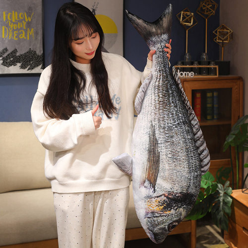 仿真鱼抱枕毛绒玩具鲈鱼翘嘴鱼公仔白条雷龙食人鱼玩偶布娃娃鳟鱼