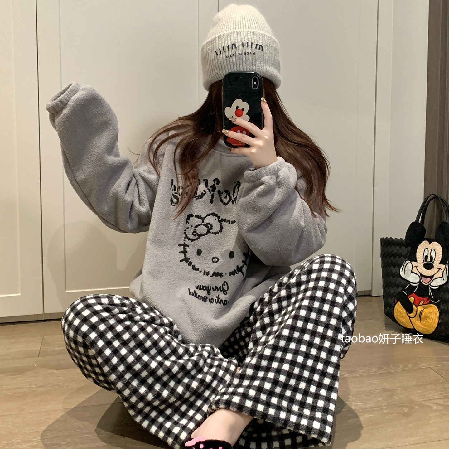 ins凯蒂猫睡衣女珊瑚绒