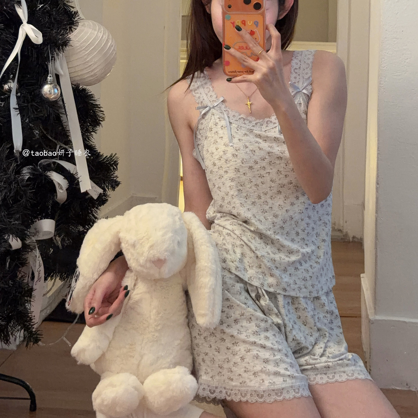 吊带背心蕾丝睡衣女款带胸垫2026　碎花莫代尔性感家居服套装夏季