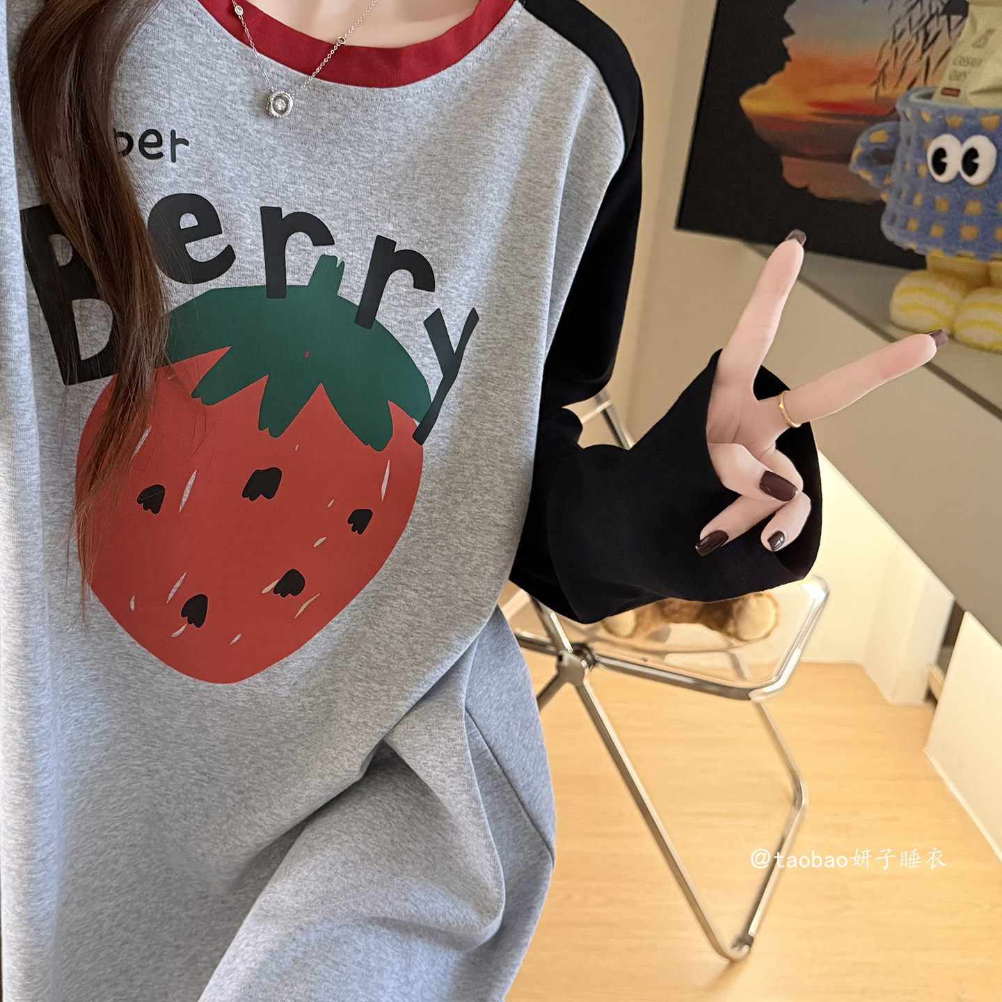 草莓睡裙女春秋季纯棉