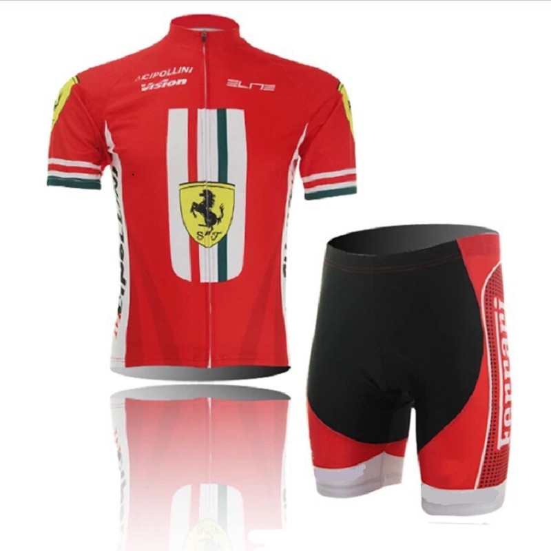 红色法拉利夏季透气山地自行单车车队版短袖骑行服滑轮动感单车服
