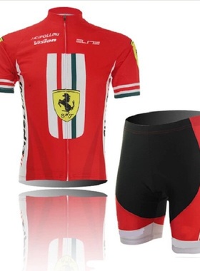 红色法拉利夏季透气山地自行单车车队版短袖骑行服滑轮动感单车服