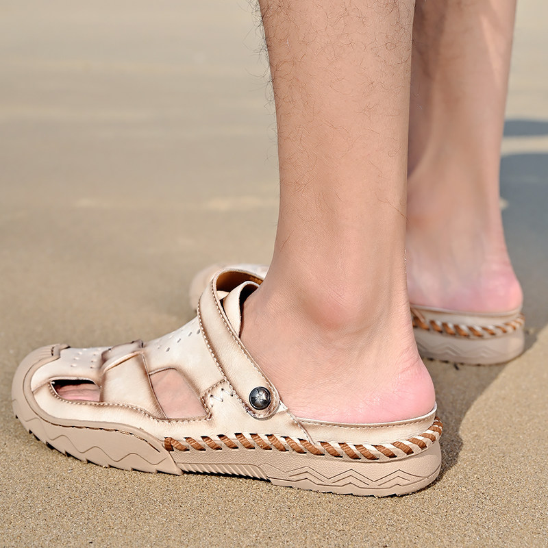 HUAGANG CAMEL SANDALS MENS SUMMER LEATHER TOE BEACH SHOES FOR MENS MENS TIDE DUAL-USE VIETNAMESE SLIPPERS MEN