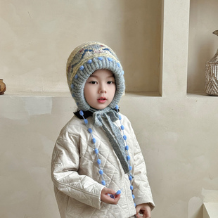 复古费尔岛儿童帽子秋冬季宝宝针织毛线帽女童男童防风护耳包头帽