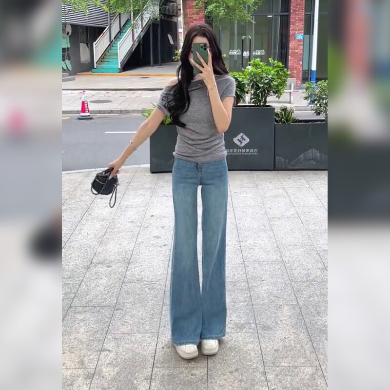 高腰微喇牛仔裤女2026新款春季显瘦阔腿喇叭长裤显高又百搭