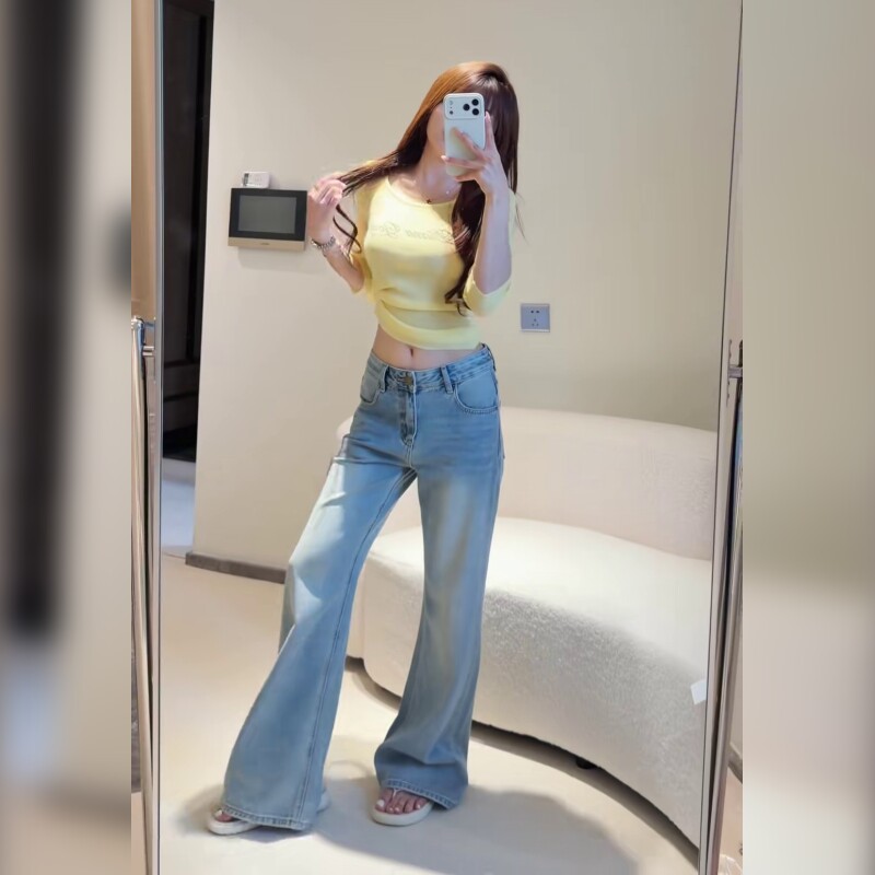 小个子浅蓝色阔腿牛仔裤女2026春季薄款显瘦梨型身材慵懒裤