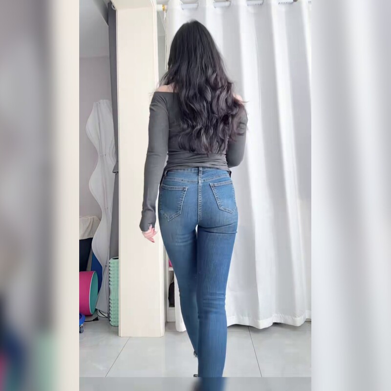 高腰显瘦蓝色九分小脚牛仔裤女