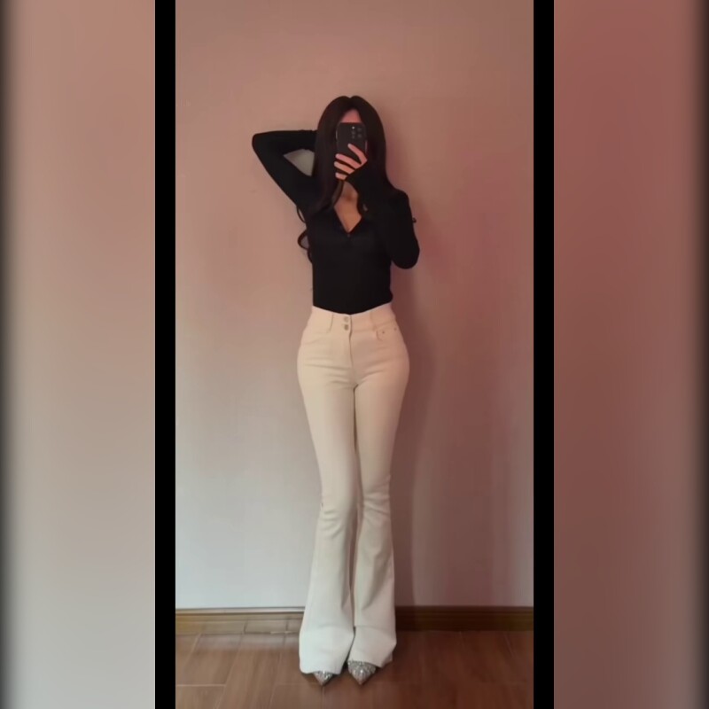 时尚低腰牛仔裤微喇裤常规版型修身显瘦百搭舒适潮流女款牛仔长裤