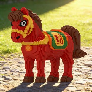 新年礼物鸿运当红生肖红马来财益智拼装玩具积木3D立体拼图摆件