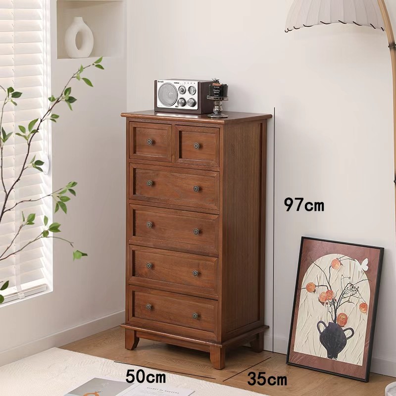美式斗柜客厅实木边柜靠墙立柜带门抽屉式收纳柜胡桃色卧室五斗柜