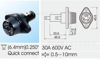保险丝座 R3-18 10.3*38.1mm 30A 600V AC