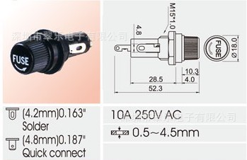 保险丝座 R3-13 6.0*30mm  6.35*31.8mm 10A 250V AC