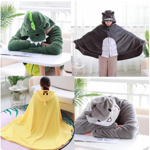 卡通拉链款披风懒人毯学校午休披肩午睡毯斗篷教室单人法兰绒小毯