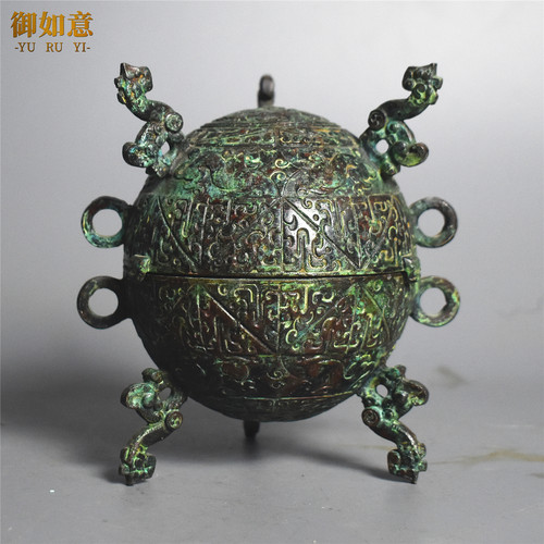 战国蟠螭纹青铜球形敦摆件