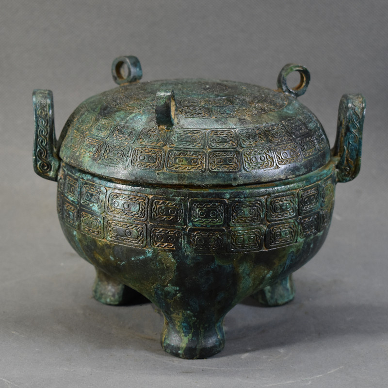 仿古青铜器三足春秋盖鼎摆件豆器古食器文庙祭祀容器古玩收藏品