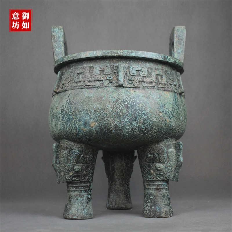 仿古青铜器大盂鼎三足铜圆鼎焚香供奉香炉贺礼工艺品摆件子龙鼎