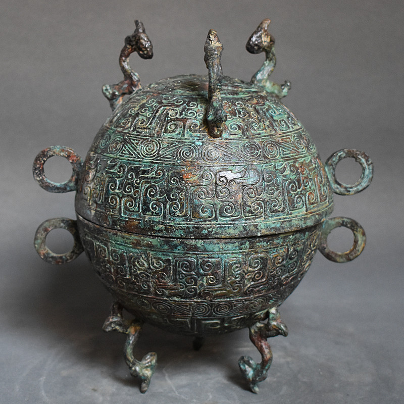 仿古青铜器战国三足西瓜鼎豆收藏摆件工艺品礼品送外宾送客户