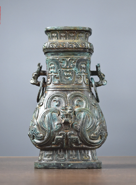 青铜器汉代青铜器龙纹颂壶摆件