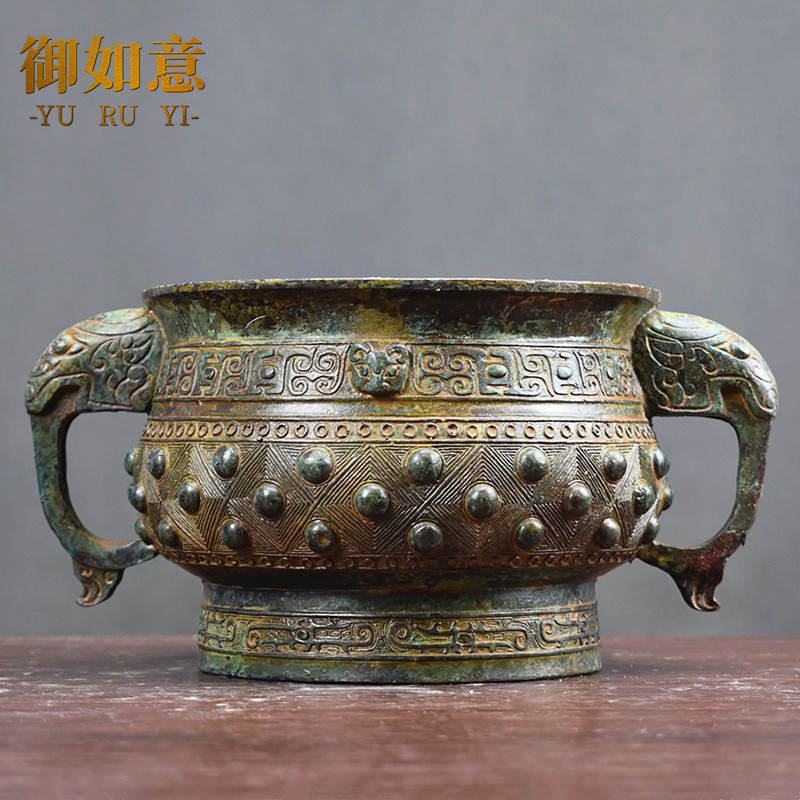 坊青铜器摆件西周乳纹钉簋盆博物馆展览收藏摆件影视道具铜艺术品