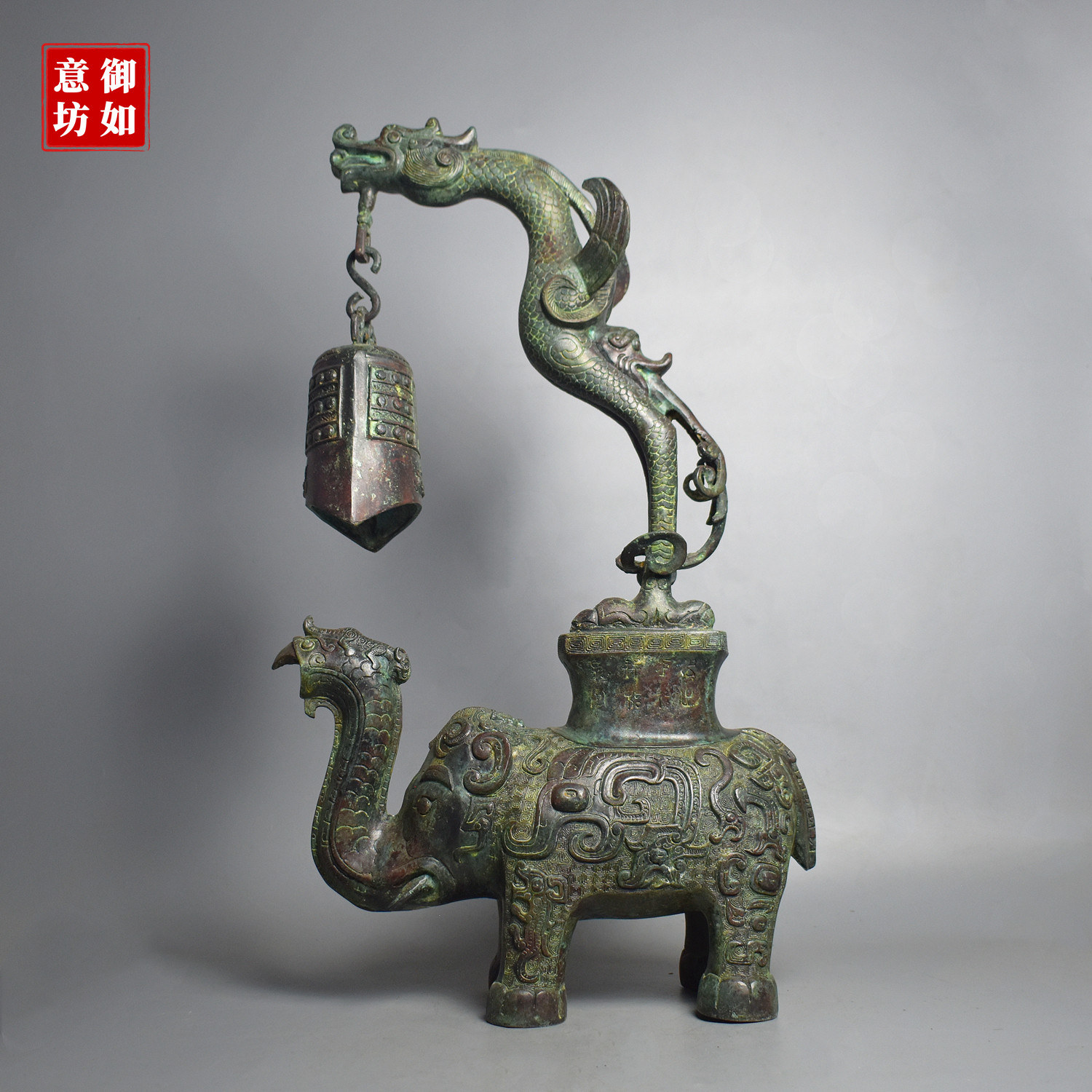 青铜器仿古象尊龙钟大号摆件纯铜乐器酒柜装饰品酒店大堂特色礼品