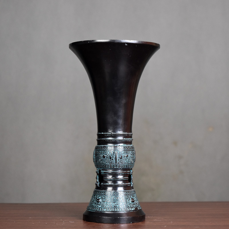 仿古青铜器花觚天觚纯铜手工居家摆件礼品花瓶花插影视婚庆道具