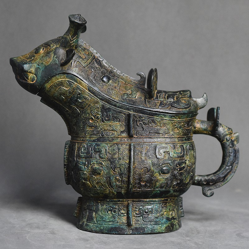 仿古青铜器工艺品摆件西周兽面纹觥古代酒器酒厂展览模型收藏礼品