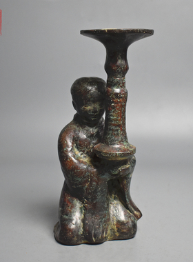 青铜器仿古跪人俑人物灯盘蜡台