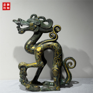 黑龙江仿古青铜器金代铜坐龙错金铜龙古典家居装饰工艺品纯铜摆件