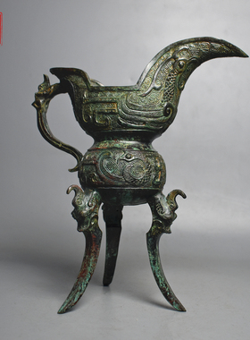 青铜器三足龙爵仿古酒杯酒壶酒器酒庄酒店摆件纯铜工艺礼品博古架