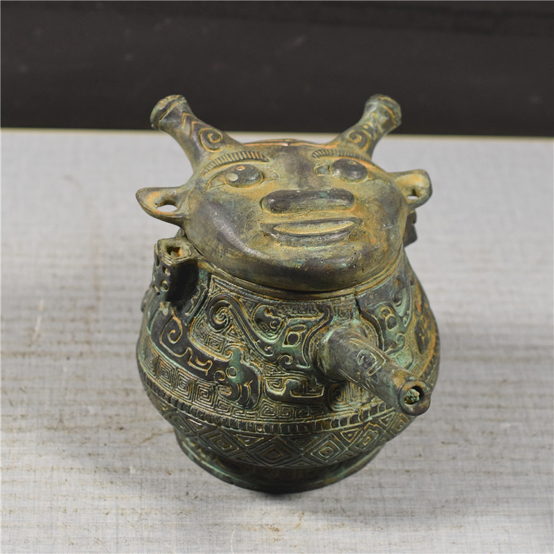 御如意仿古青铜器商代人面盉殷墟出土青铜器酒器博物馆展览艺术品