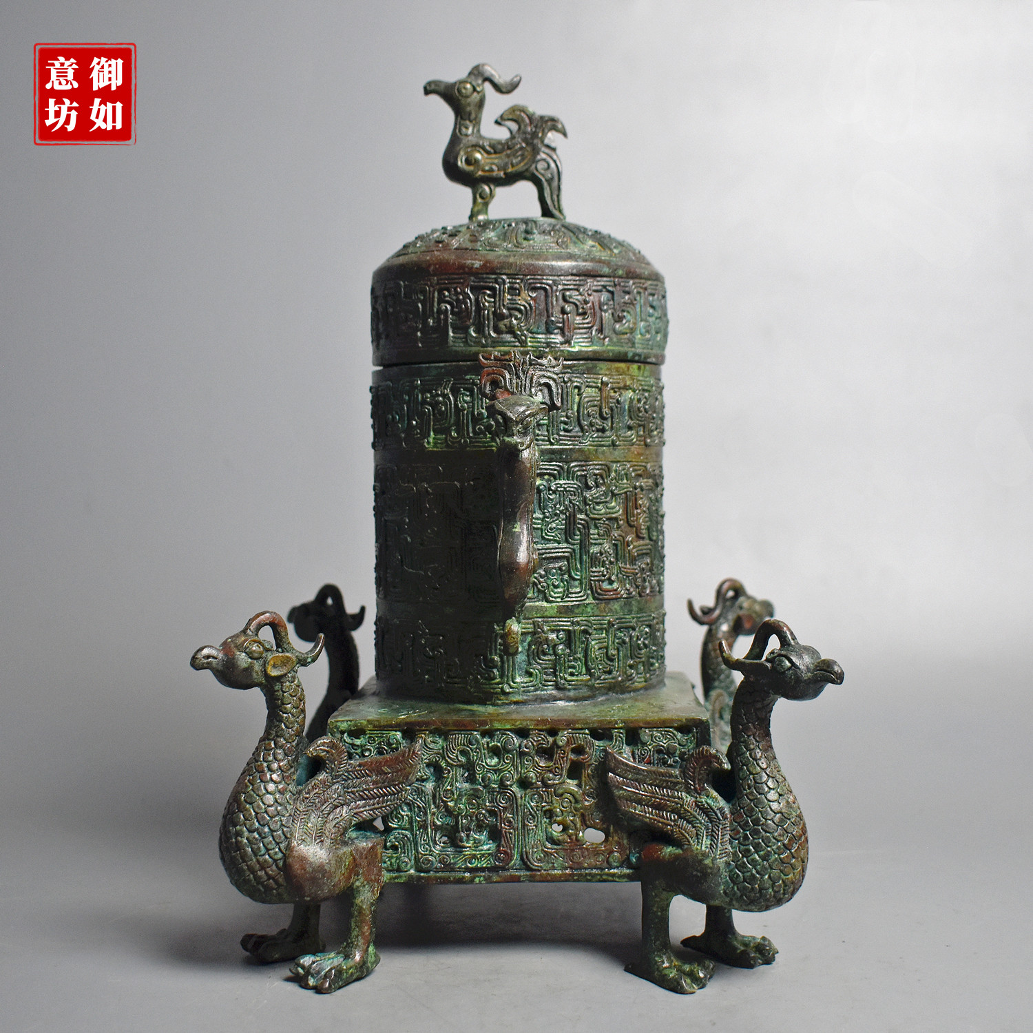 仿古青铜器四龙方樽龙凤尊储备器纯铜工艺品摆件影视道具商务礼品