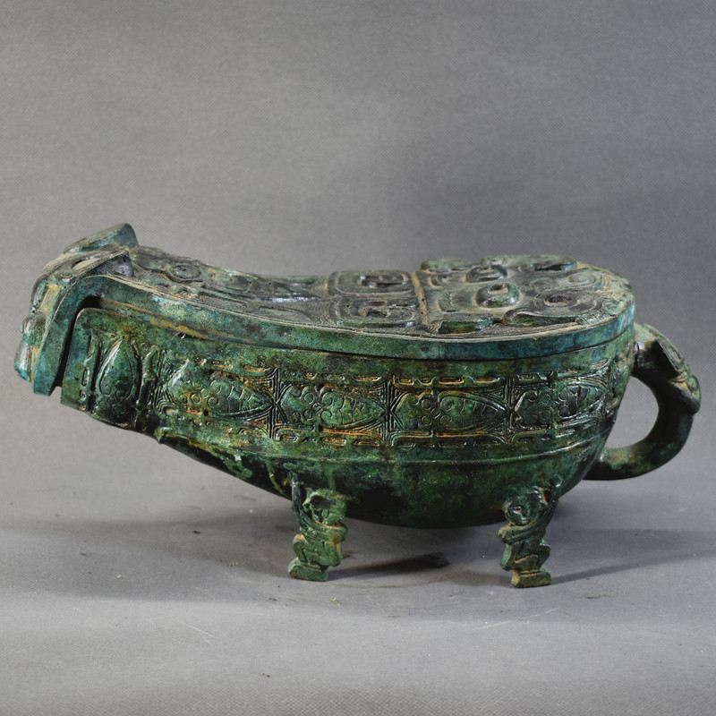 中国复古青铜器龙纹匜纯手工创意客厅书房中式文创摆件博物馆定制