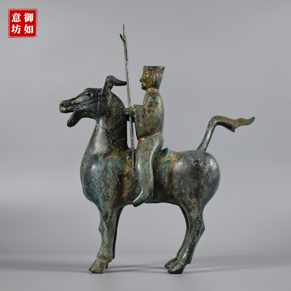 青铜器仿古骑士人俑纯铜马摆件可拆两件套影视道具古典文化工艺品
