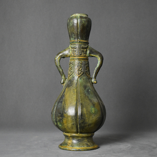 天津仿古青铜器兽面纹六棱瓶龙花瓶中式样板间复古装饰摆件工艺品