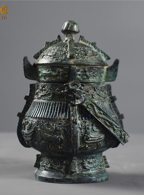 御如意仿古青铜器摆件凤商代鸟纹提梁卣桌面装饰品中式复古工艺品