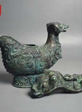 青铜器羊头兽首觥摆件纯铜酒器