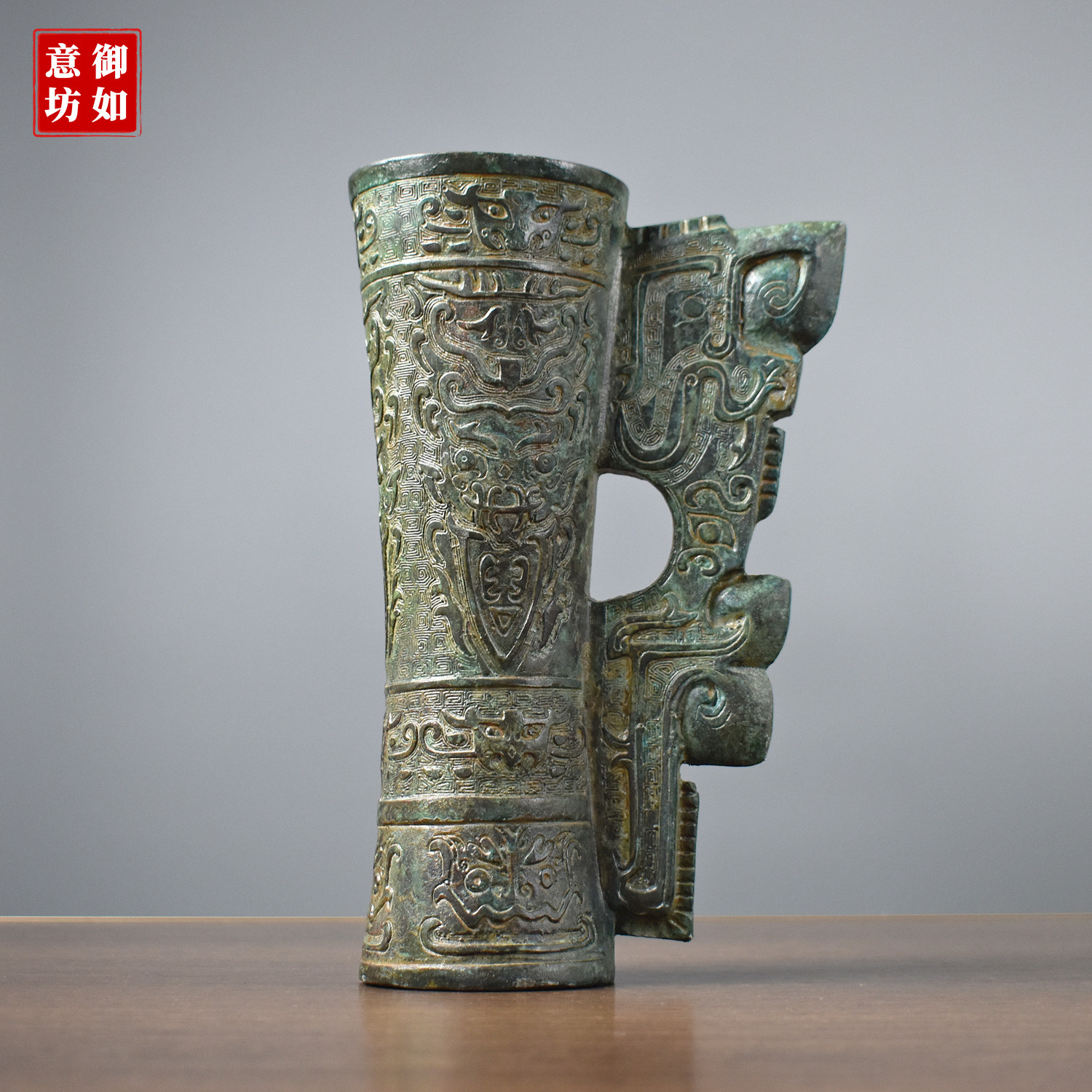 仿古青铜器龙杯象牙杯兽面纹酒器纯铜摆件家居装饰工艺品古玩收藏