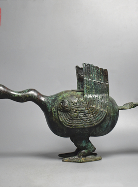 仿古青铜器汉代铜鸟形尊大雁摆件