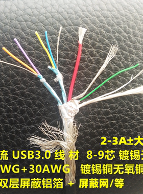 USB3.0数据线TYPEC高速硬盘线DIY大电流快充线材8芯9芯屏蔽线配件