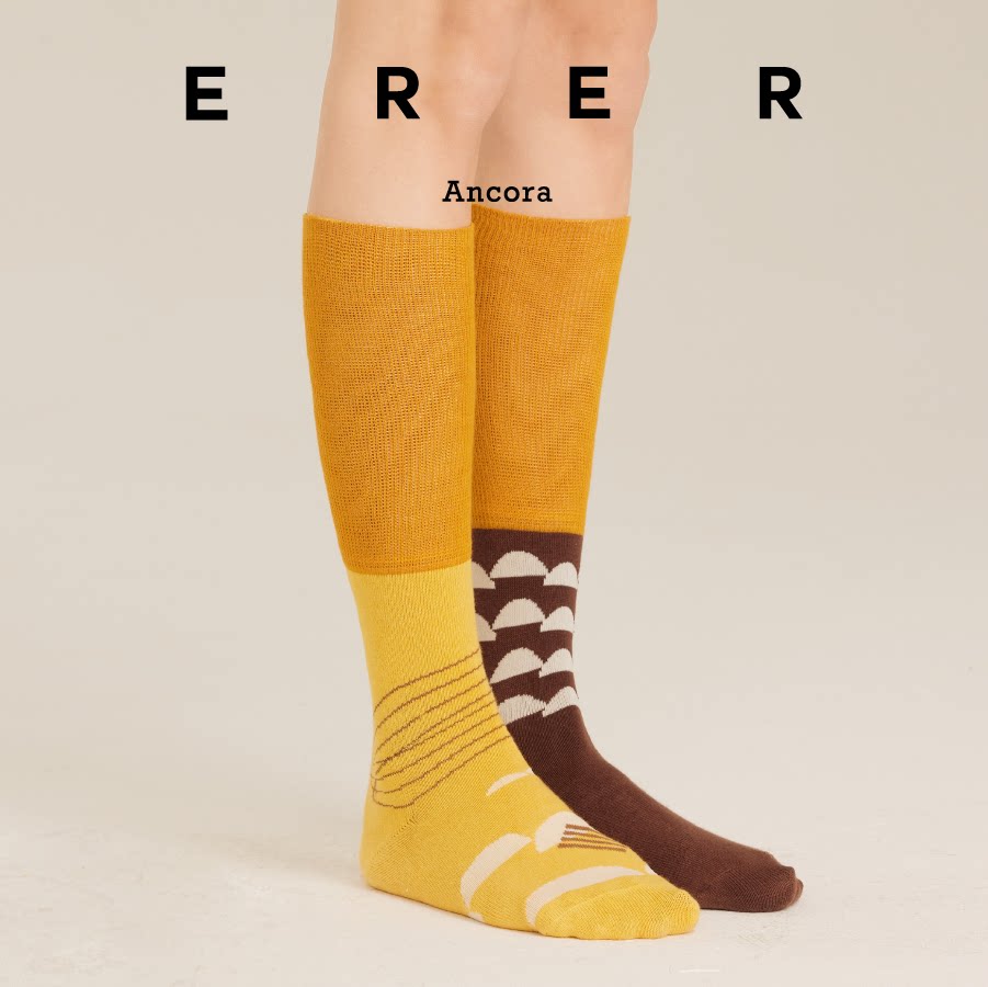 [二乘以·socks]原创设计男女彩色正负形图案精梳棉膝下长筒袜