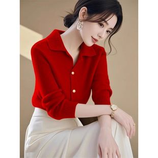 广州十三行大朗高端开衫毛衣女深圳南油不起球针织衫翻领外套上衣