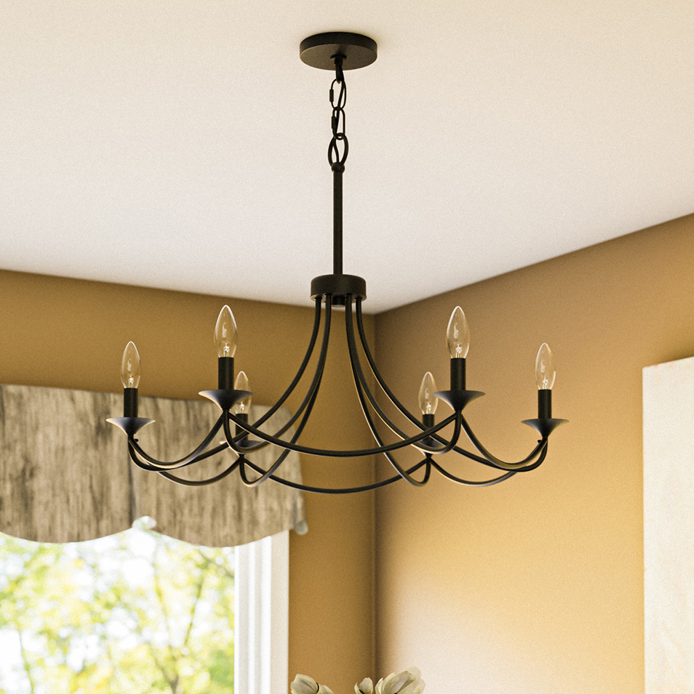 外贸出口美式复古铁艺6头吊灯客厅餐厅卧室书房主灯简约百搭灯具