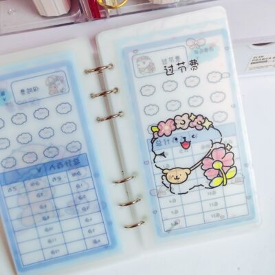 春日线条小狗存钱袋存存钱卡可改字A6