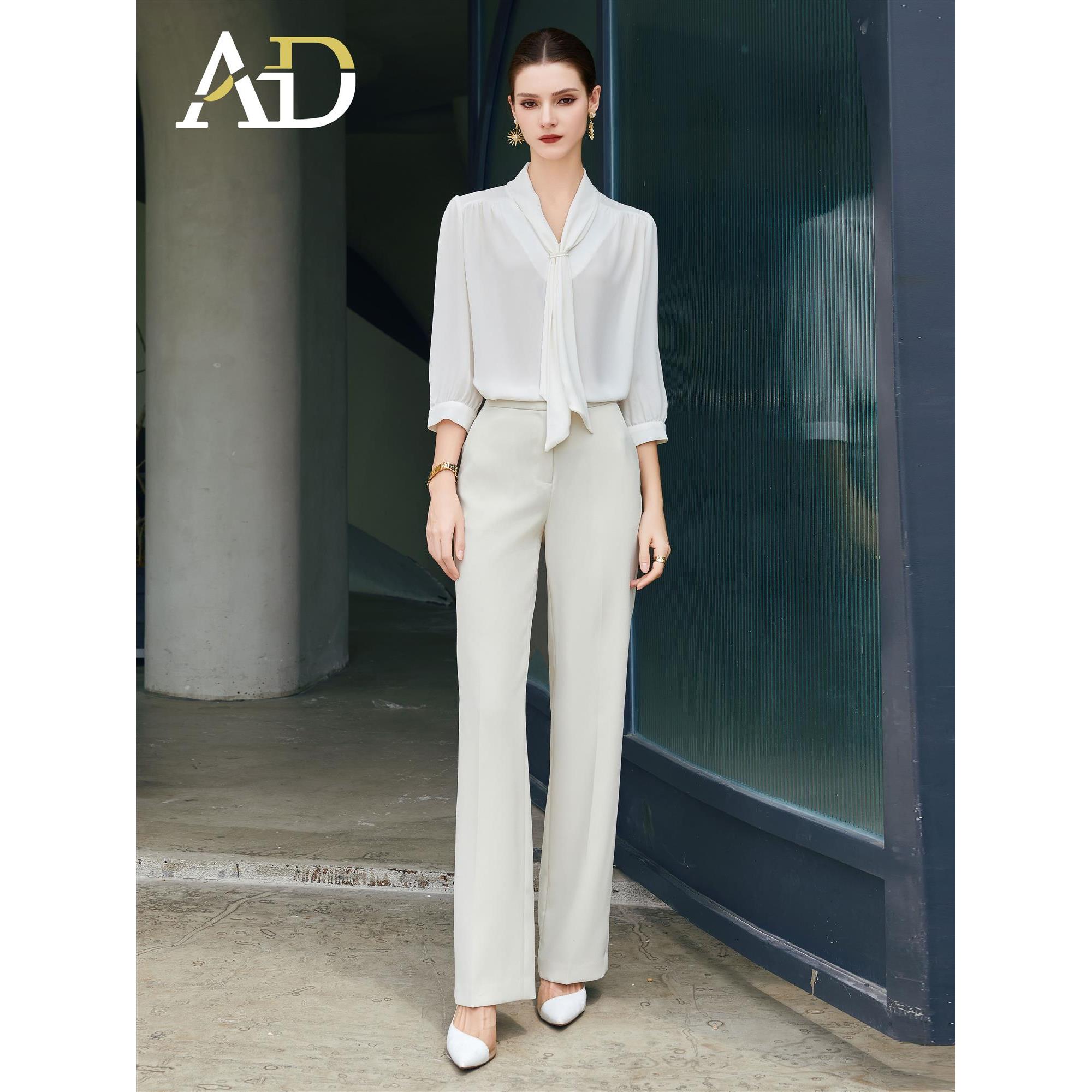 AD减龄漂亮洋气小衫女轻奢高级感雪纺衬衫七分袖时尚套装西装裤子
